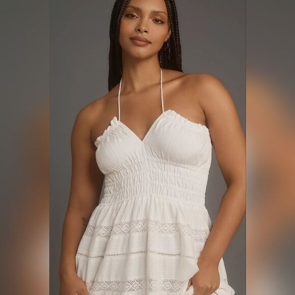 Anthropologie Maeve Strapless Smocked Midi Dress In White Size Medium NWT - Picture 6 of 8